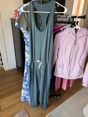 Vuori Slate Teal Racerback Jumpsuit with Drawstring Waist